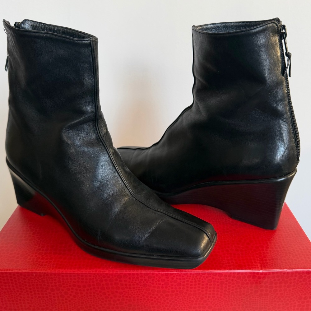 Stuart Weitzman Black Wedge Ankle Boots